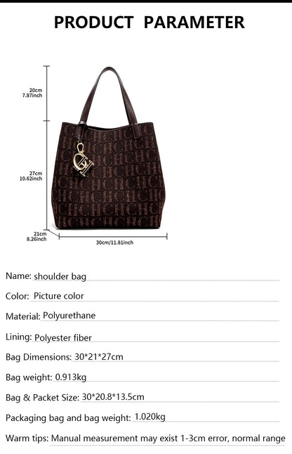 CH Women's Shoulder Bag Simple Solid Color Gold Letter Printed Design Women's Large Capacity Daily Commuter Bag Women's Handbag