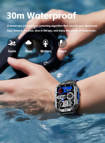 New Outdoor Military Men Smartwatch Equipped With GPS Sports LED Lighting, Compass, Wireless Communication IP68 Waterproof Watch