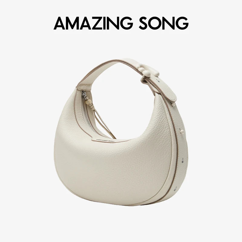 Amazing Song Original Design Half Moon Bag Small Top Grain Leather 2026 New Fashionable Women's Bags