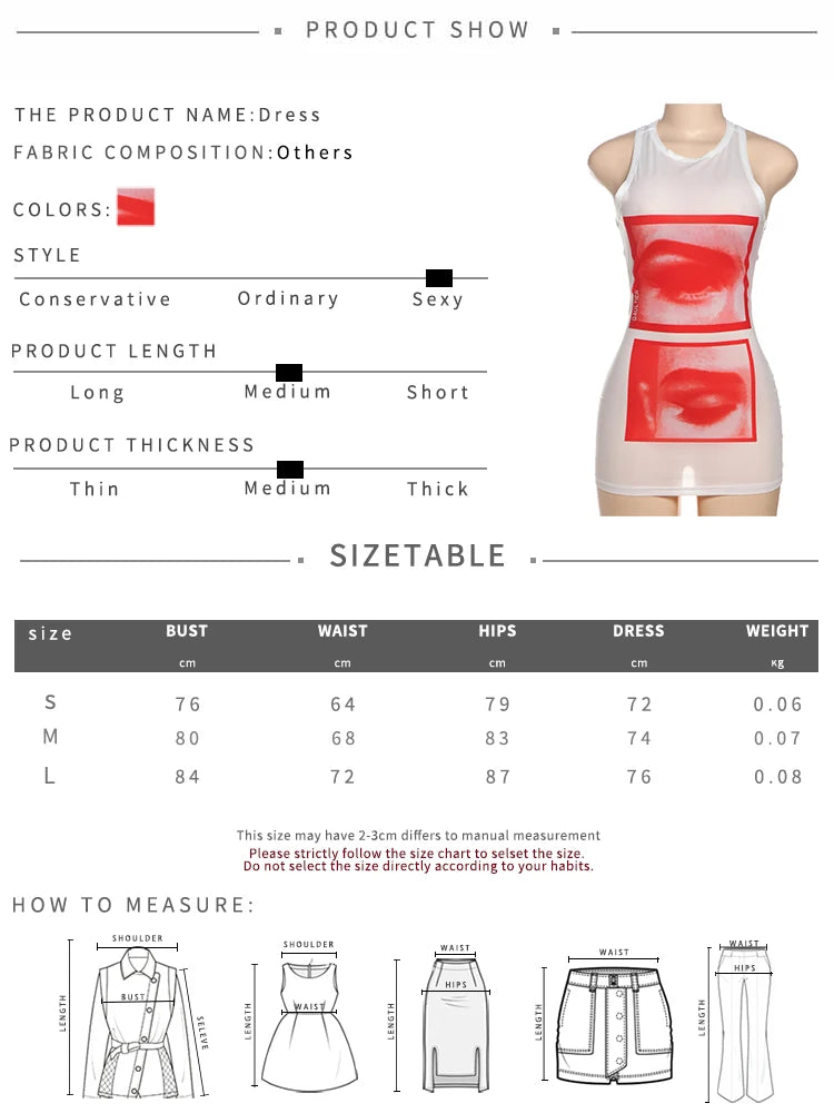 Weird Puss Lip Print Women Long Tops Sexy Y2K Hipster Thin O-neck Sleeveless Wild Basic Stunning Street Club Midnight Party Vest