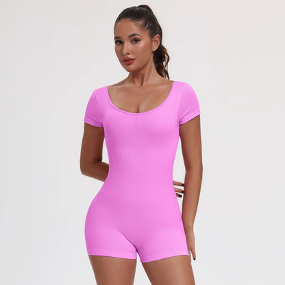 Summer Sexy Backless Sports Overalls Women Gym Rompers Sportswear Breathable Bodysuits One-Piece Suit Short Yoga Jumpsuits