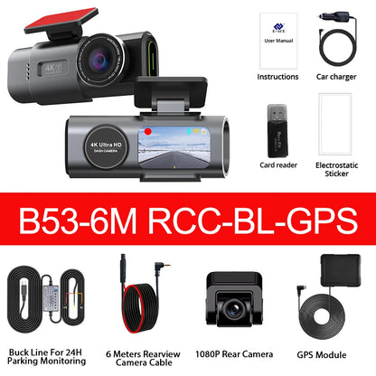 YanAbode 4K Car Dash Cam WiFi GPS Support Optional Rearview Camera Wide Angle Night Vision Car Video Recorder DVR
