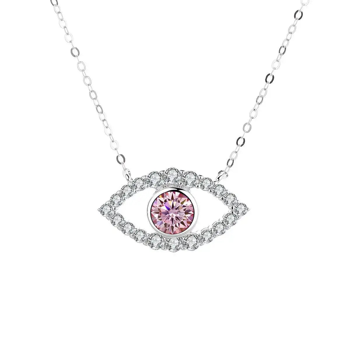 TS 925 Sterling Silver Plated Platinum Moissanite Necklace For Women 1 Carat Lab Moissanite Eye Pendant Necklace Jewelry Gift