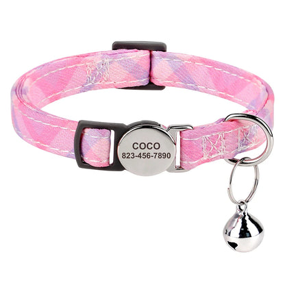 Cat Collar Free Personalized Kitten Collars Engraved Pet Puppy Name Necklace Collars Anti-lost for Cats Small Dogs Adjustable