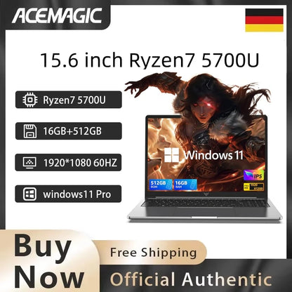 ACEMAGIC 15.6" FHD Laptop AMD Ryzen 7 5700U 16GB DDR4 512GB SSD Windows 11 Pro Lightweight for Gaming Notebook Business Student