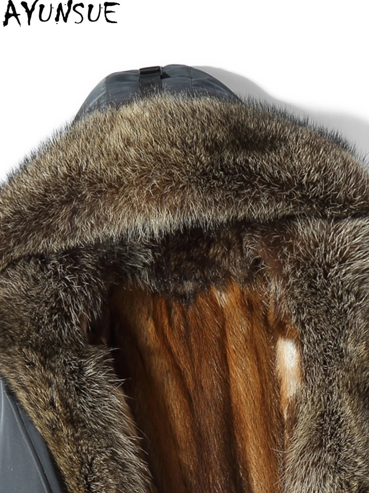AYUNSUE Fashion Warm Men's Natural Fur Parkas Winter Detachable Mink Fur Liner Jacket for Man Hooded Raccoon Collar Fur Coat