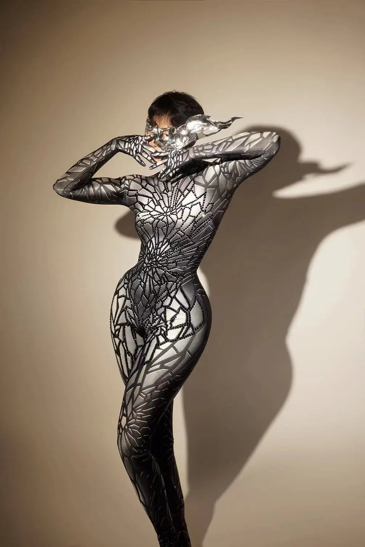 Glitter Rhinestones Jumpsuit for Women Sexy Stretch Dance Bodysuit Party Singer Stage Wear Birthday Drag Iueen Costumes Posui 7G