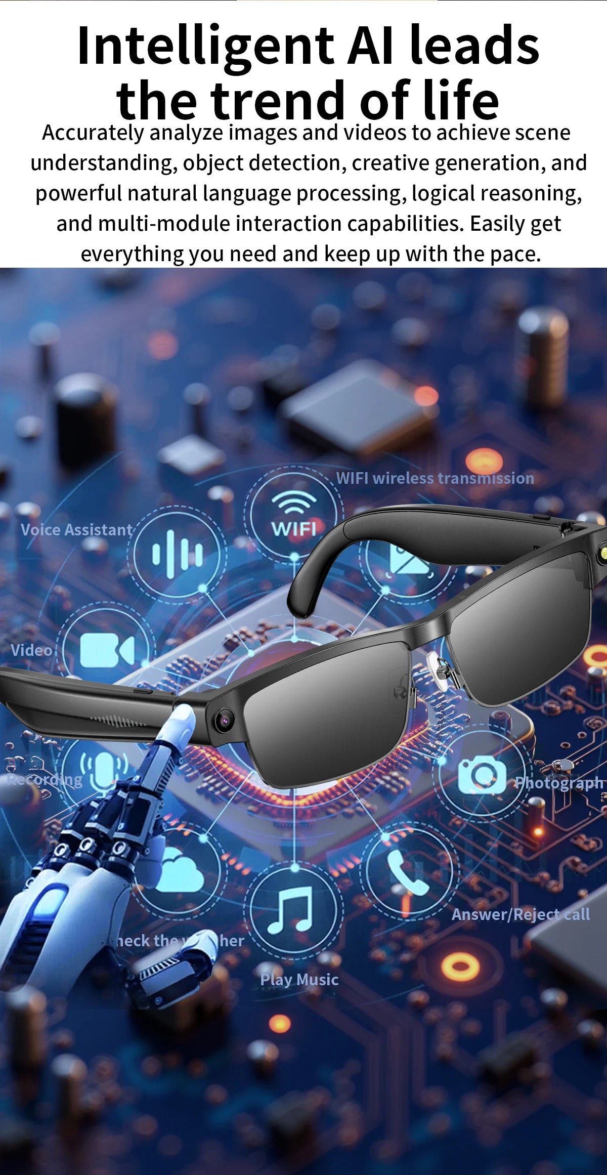 2026 4K Smart Glasses AI Translation Color-changing Lenses High-definition Voice Call Music Local Open-ear Audio Smart  Glasses