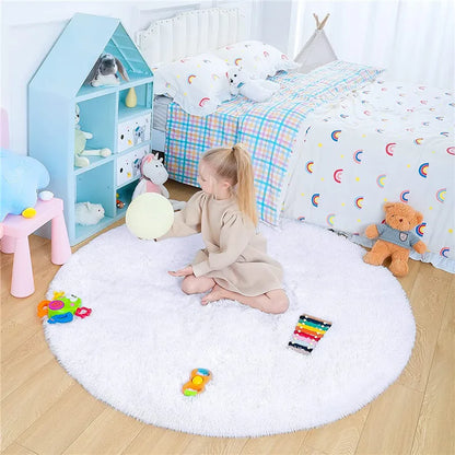 Round Fluffy Soft Area Rugs for Kids Room Princess Castle Plush Shaggy Carpet Cute Circle Nursery Rug Home Decor Circular Carpet