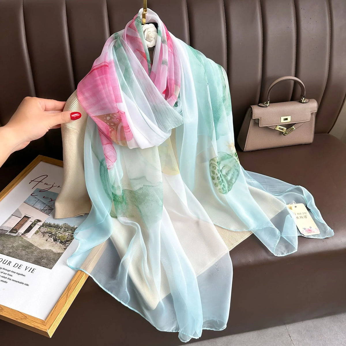 130*180cm Fashion Spring Summer Women Floral Printing Beach Silk Scarf Shawls Female Long Wraps Beach Sunscreen Hijab Lady