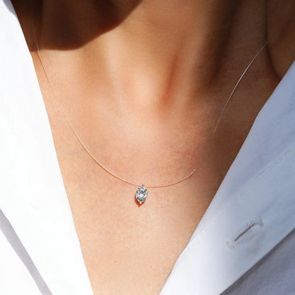 EWYA GRA Certified 1CT Marquise Cut Moissanite Pendant Necklace for Woman 925 Silver Fishing Line Water Drop Diamond Necklaces
