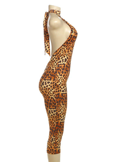 Kliou Colorful Print Playsuits Woman Bandage Halter Backless Skinny Peach Hip Female Midnight Club Party Sexy Fashion Rompers