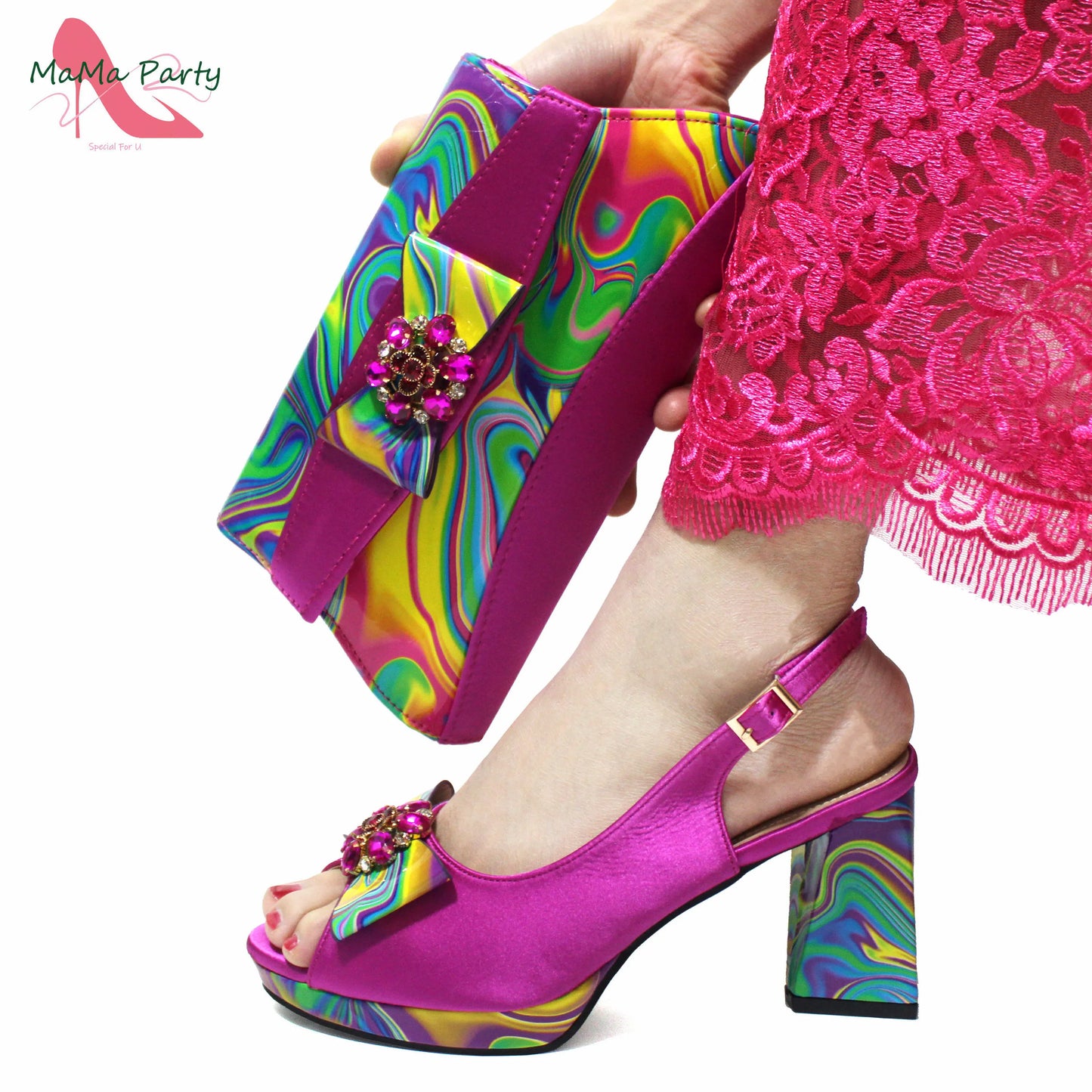 2024 New Design Italian Women Shoes and Bag to Match in Super High Heels in Yellow African Ladies Sandals for Wedding Party