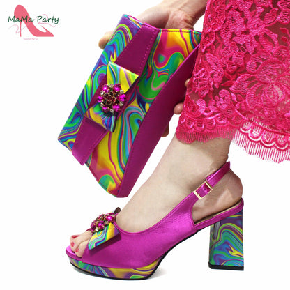 2024 New Design Italian Women Shoes and Bag to Match in Super High Heels in Yellow African Ladies Sandals for Wedding Party