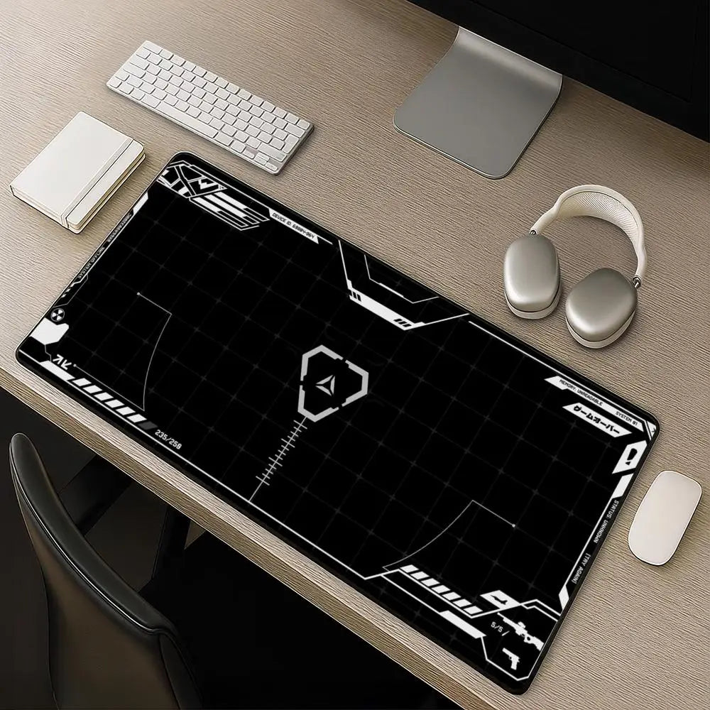 Gaming Mouse Pad Black White HUD Grid XXL Desk Mat Non Slip Rubber Waterproof Keyboard Mat PC Playmat Speed Extension XXL