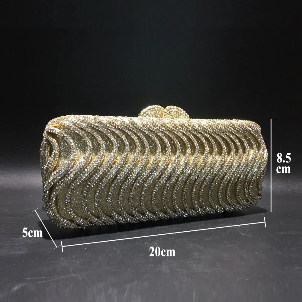 Luxury luxury crystal clutch bag elegant S-shaped striped wallet bridal wedding party ladies evening bag