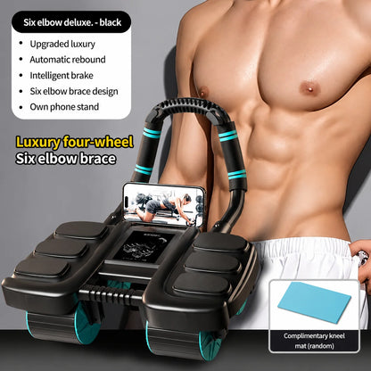 Automatic Rebound Ab Roller 4 Wheel Core Trainer with Elbow Support Abdominal Workout Exercise Equipment for Home Gym