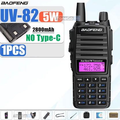 1/2Pcs Baofeng UV-82 Walkie Talkie 5/8W Tri-Power FM Radio Type-C Charger Dual PTT Dual Band VHF/UHF Two Way Camouflage For Hunt