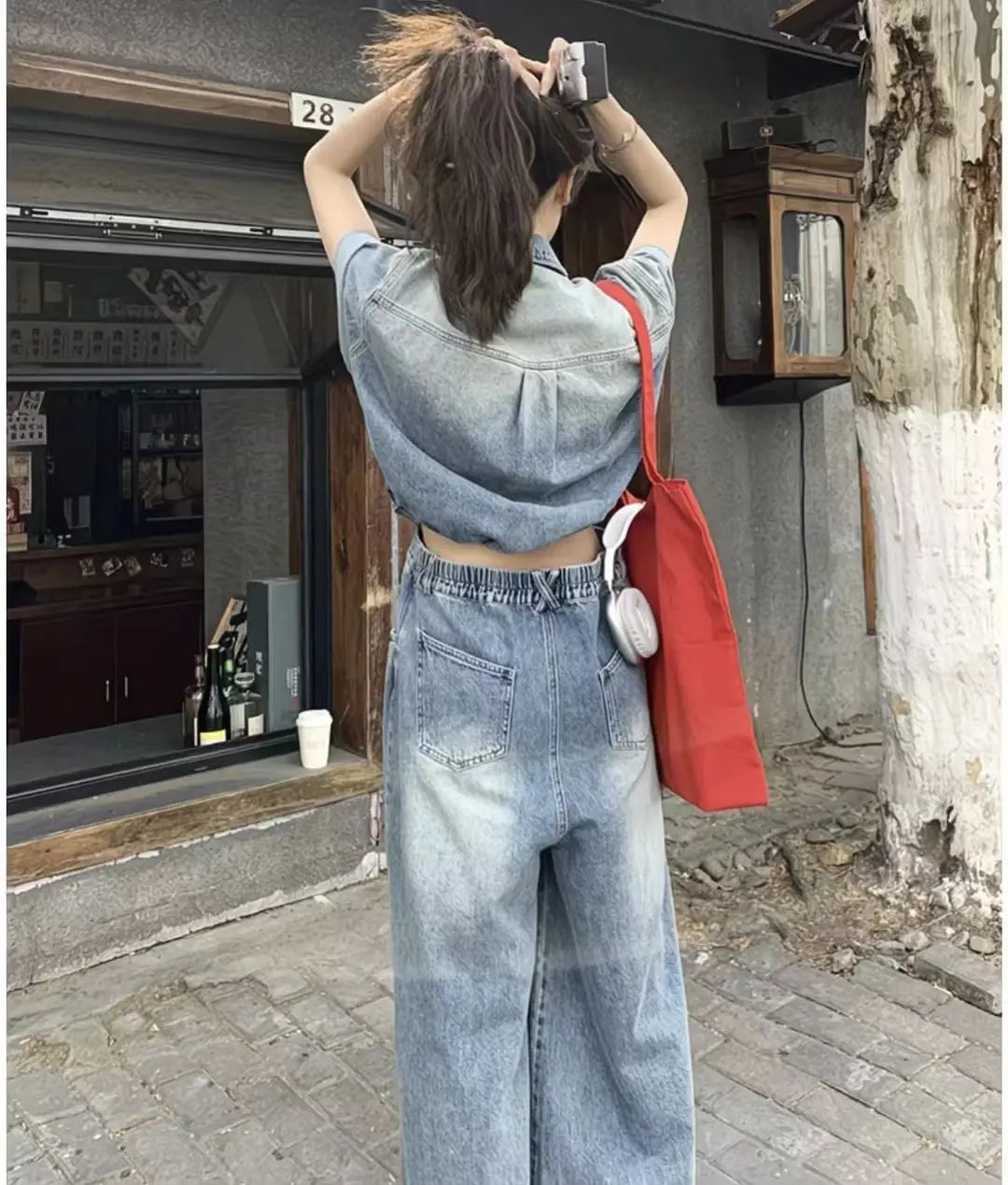 Denim Vintage Jumpsuits Women Single Breasted Button Design Turn-down Collar Long Sleeve Romper Solid Pockets Overalls