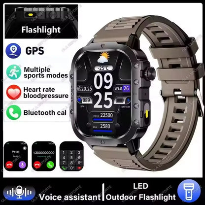 2026 New Military Smart Watch Men 3ATM Outdoor Sports Fitness Tracker Blood Pressure Health Monitoring BT Call GPS Smartwatch