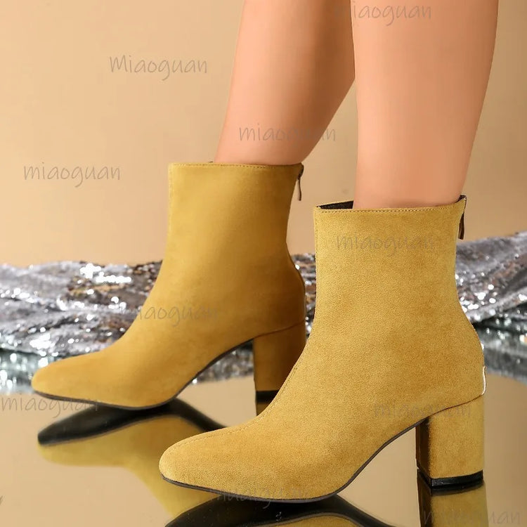 Modern Design Women's Heeled Ankle Boots Chunky Heel Square Toe Suede Multi Color Fashion Booties 2025 Autumn Winter Botas Mujer