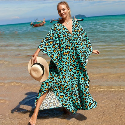 Fashion Boho Bikini Cover-ups Oversized Leopard Zebra Print Beach Cover Up Open Front Sunscreen Shawl For Women