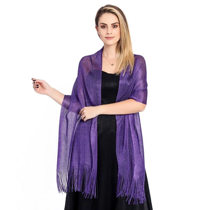 Metallic Silk Scarf Bridal Evening Gown Accessory For Women Wedding Party Prom Bridal Shawl Gold Silver Thread