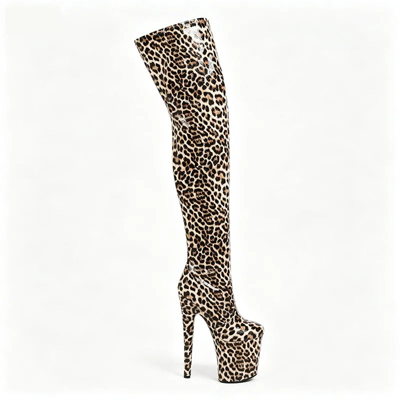 2026 New Gladiator Platform Over-the-knee Boots 20CM/8Inch Ultra High Heels Leopard Pole Dance Shoes Women Slimming Thigh Boots