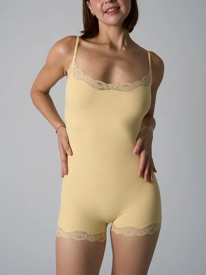 Hot Women Sexy Lace Patchwork Bodysuit Sports FitnessSkinny Shaperwear Camisole Square Neck Spaghetti Strap Slimming Bodycon