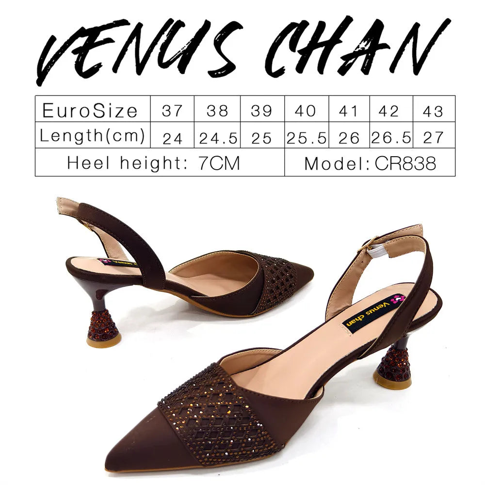 Nigerian Women Heel Party Ladies Italian Design Shoes And Bags Set Decorated with Rhinestone Handbag Wedding Party