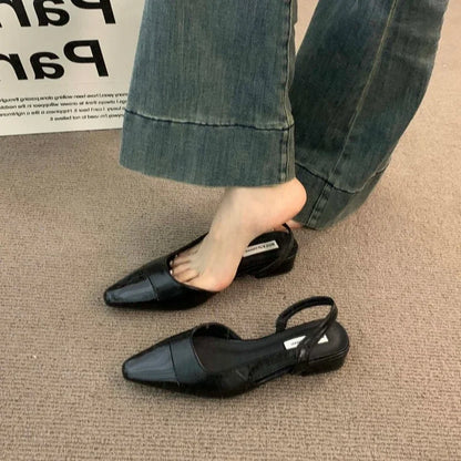 Brand luxury designer fashion PU leather design ladies summer new style pointed toe low heel women sandals non-slip flat shoes