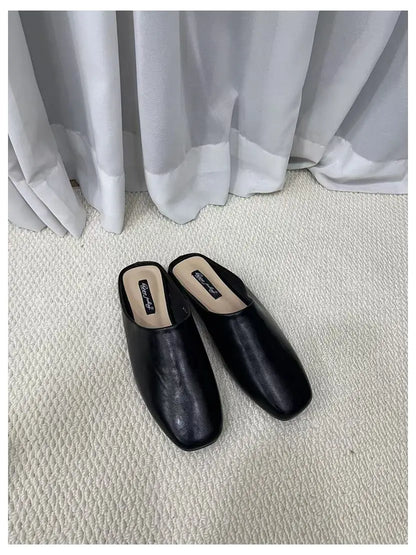 Fashion Square Toe Flat Slippers Women Casual Slip On Mule Luxury Brand Outsides Slides Elegant Pleated Ladies Shoes Sandal Flip
