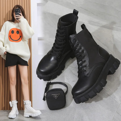 Platform New Women Boots Motorcycle Shoes Woman Leather Minimalist Classic Punk Female Goth Shoes Casual Boots Women Mary Jane