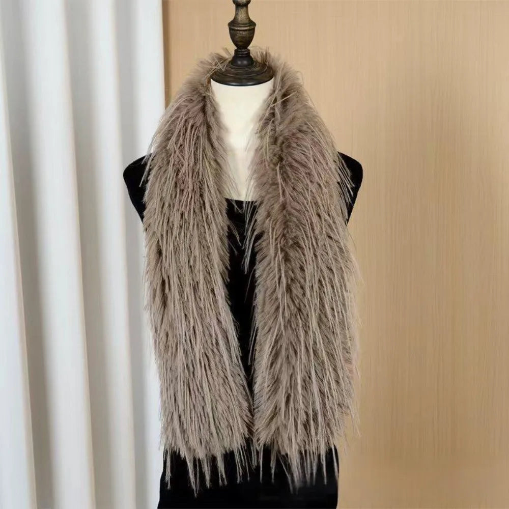 Fashion  Long Strip Scarf Thick Fluffy Imitation Mink Fur Y2K Girl Scarf Luxury Classic Soft Shawl Ladies Tassels Scarf