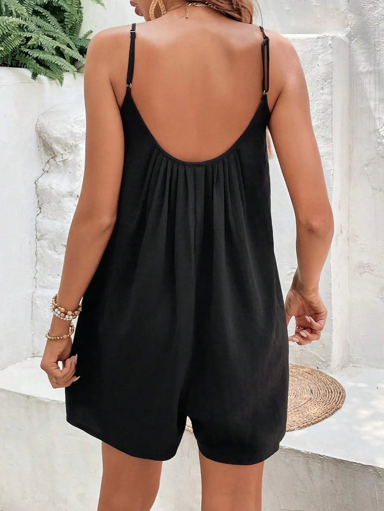 Women Casual Summer Overalls Sleeveless Spaghetti Strap Romper Jumpers Trendy Beach Vacation Outfits