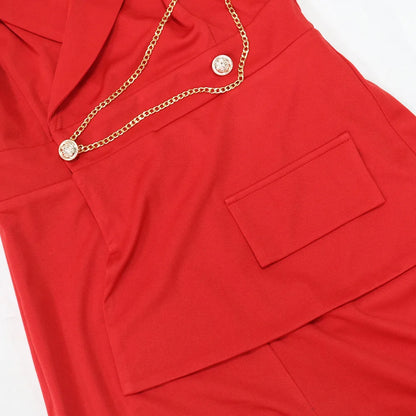 CMYAYA Elegant Womenv-neck High Waist Straight Sleeveless Blazer Jumpsuits 2024 Fall Street Chain Office Lady Party Rompers