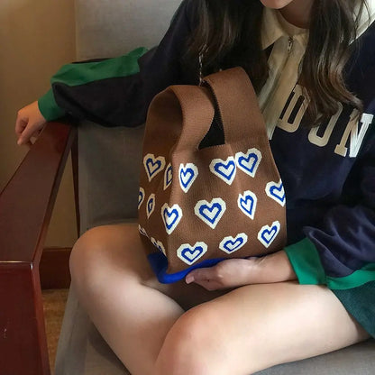 Handmade Knit Handbag Niche Design Knot Wrist Bag Reusable Mini Tote Bag Women Girls  Shoulder Bag New Fashion Shopping Bags