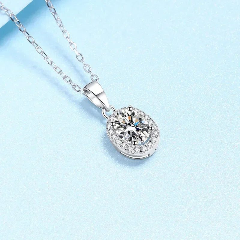 Oval Fine Jewelry Necklaces Women Pigeon Egg Moissanite Diamond 1CT Pendant PT950 Platinum Engagement Girl Wedding Party