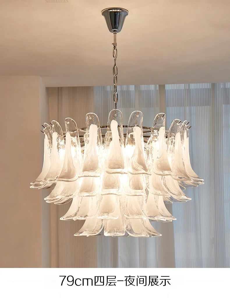 French Murano Petal Glass Chandelier Dining Table Living Room Antique Style Pink Petal Glass Pendant Chandelier Lights Bedroom