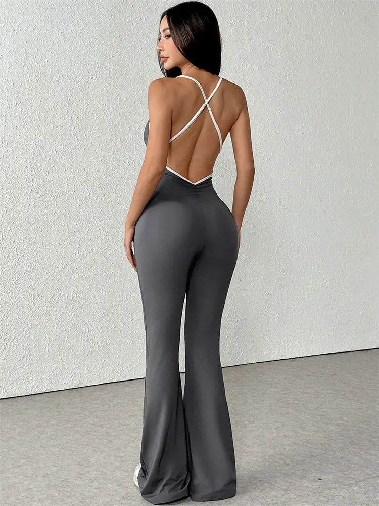 Women's Jumpsuits Streetwear Fashion Summer New Casual Slim Clothing Solid Sexy Sling Backless Elegant Female Jumpsuits Clothing
