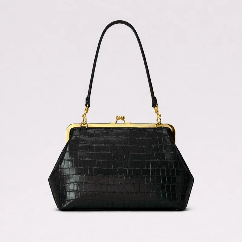 2026 Retro Leather & Straw Woven Bag – Kiss Lock Frame Shell Clutch, Large Capacity Shoulder Tote for Commute Beach Evening