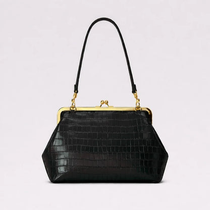 2026 Retro Leather & Straw Woven Bag – Kiss Lock Frame Shell Clutch, Large Capacity Shoulder Tote for Commute Beach Evening