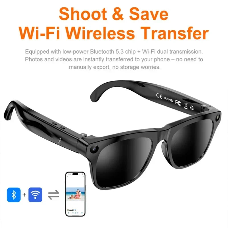 Smart Glasses 8K HD AI Photography Recording Intelligent Object Recognition 290mAh Battery Bluetooth Voice Assistant Unisex