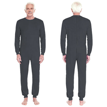 Adult Unisex Elderly Anti-Strip Adaptive Jumpsuit Solid Color Crew Neck Long Sleeve Back Zipper Rompers Special Needs Clothing