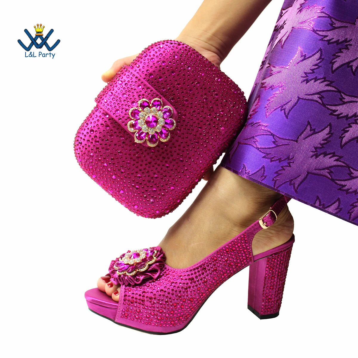 New Design Peep Toe African Spring Autumn Lady Shoes and Bag Set in Gold Color Women Sandal in Wedding
