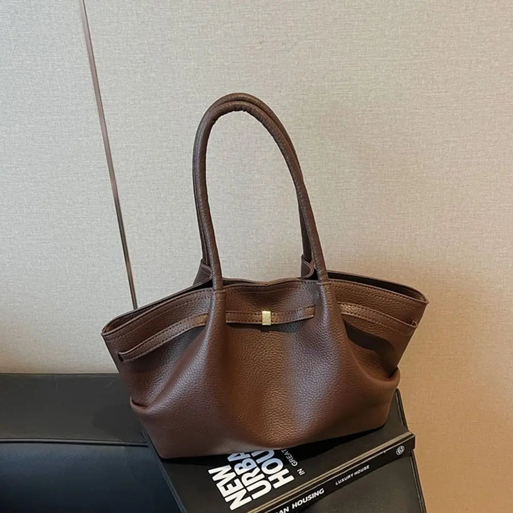 Luxury Lychee Pattern Underarm Shoulder Bags Solid Color PU Leather Women's Handbags Large Capacity Tote Bag Travel