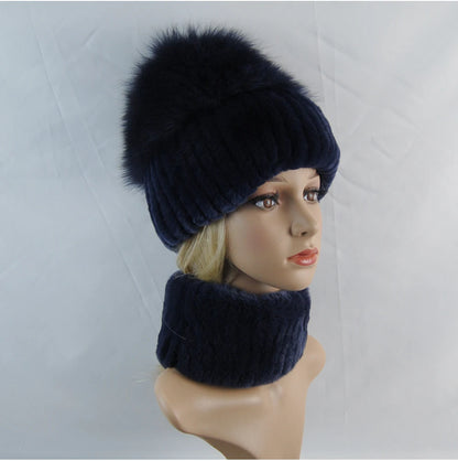 New Winter Lady Brand Hand Make Real Genuine Fox Fur Hat Scarf Girls Natural Real Rex Rabbit Fur Ring Cap Real Fur Scarves Hats