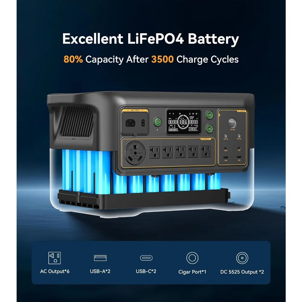 3072Wh 3600W Portable Power Station Solar Generator LiFePO4 Battery Home Backup Camping RV Expandable Fast Charging