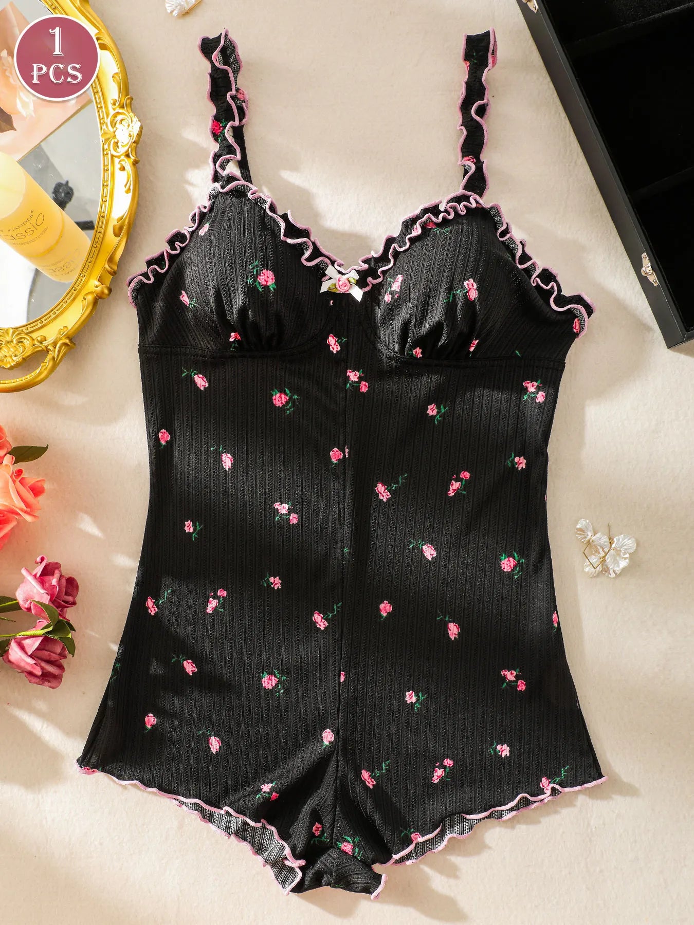 Women's One-Piece Sleeveless Pajama Jumpsuit, Suitable for Sleeping and Casual Wear, Women's Loungewear