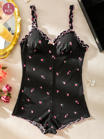Women's One-Piece Sleeveless Pajama Jumpsuit, Suitable for Sleeping and Casual Wear, Women's Loungewear